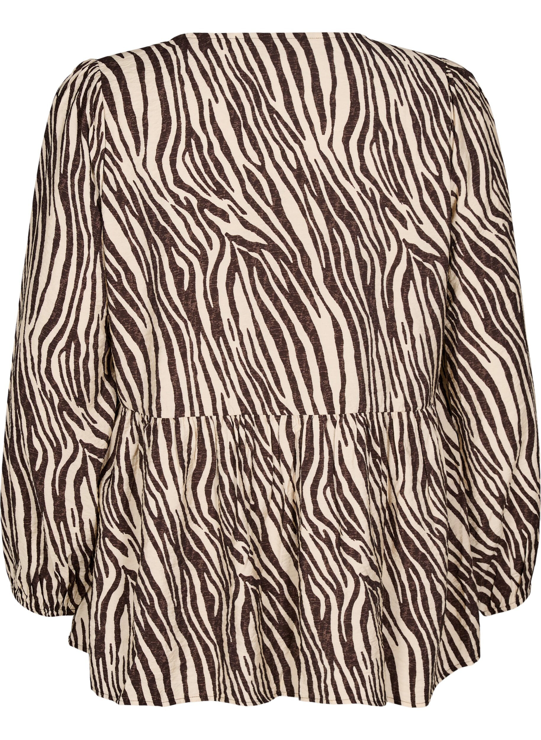 ZizziPeplum-Bluse mit Bindedetail und Zebraprint, Braun, Packshot image number 1