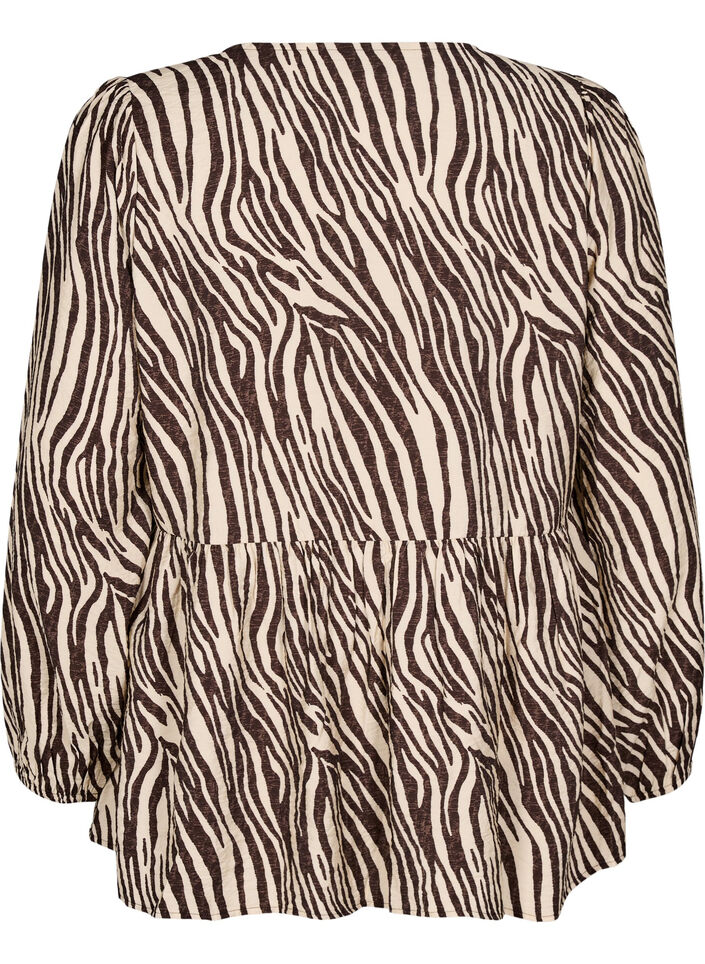 Peplum-Bluse mit Bindedetail und Zebraprint, Braun, Packshot image number 1