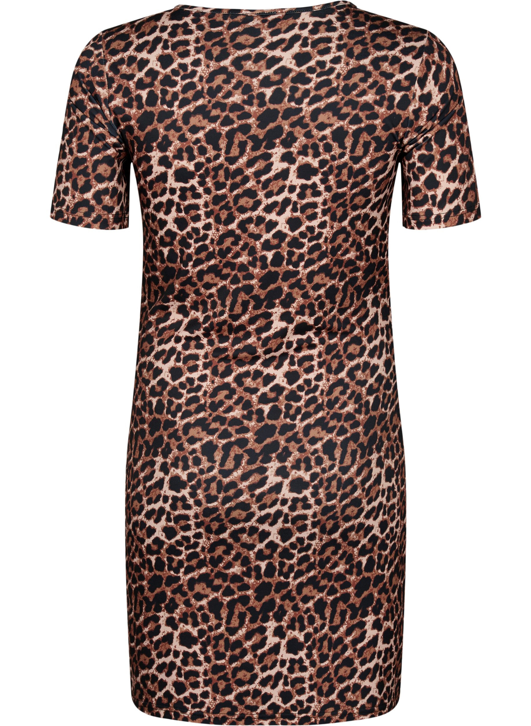 ZizziEng anliegendes Kleid mit Leopardenmuster und Cut-Out, Leopard AOP, Packshot image number 1