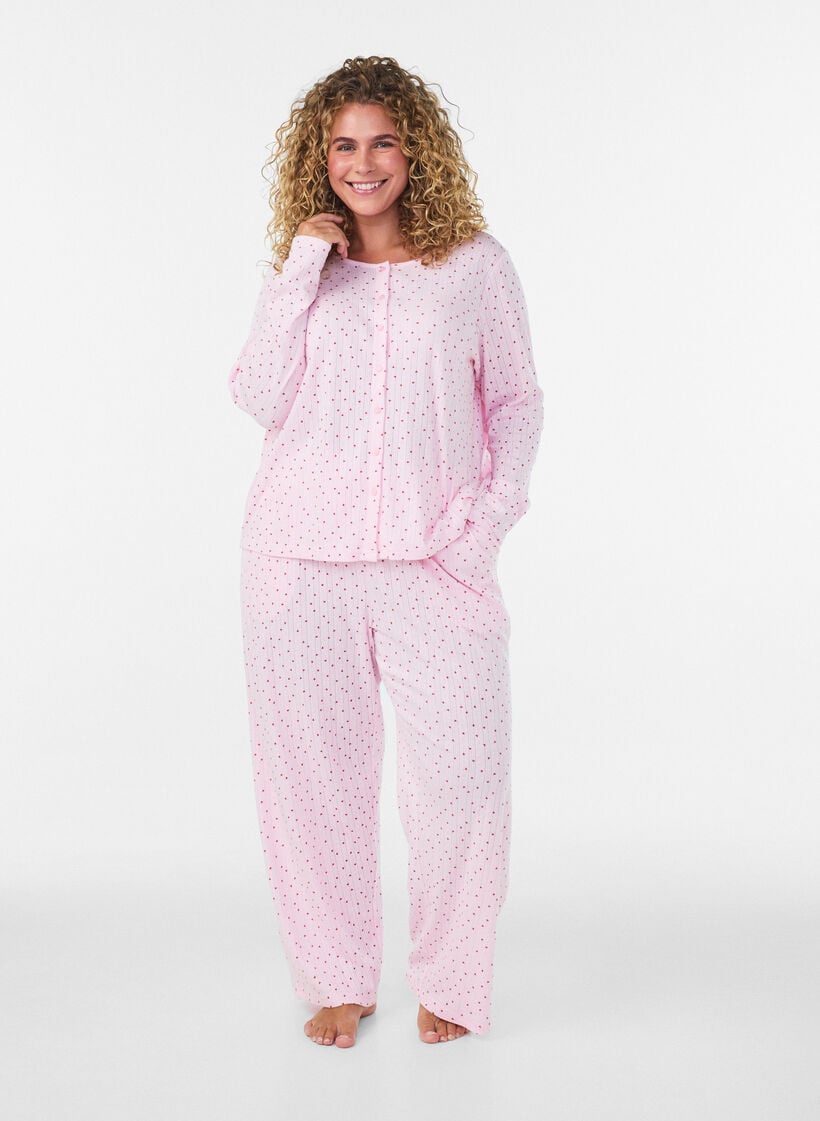 Strickjacke aus Bio-Baumwolle mit Lochstickerei, Pink, Model image number 1
