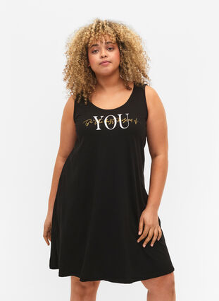 Ärmelloses Kleid aus Baumwolle mit A-Linie, Black W. YOU, Model image number 0