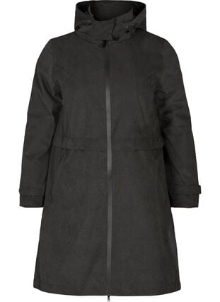Wasserdichte Jacke mit Kapuze und verstellbarer Taille, Black, Packshot image number 0