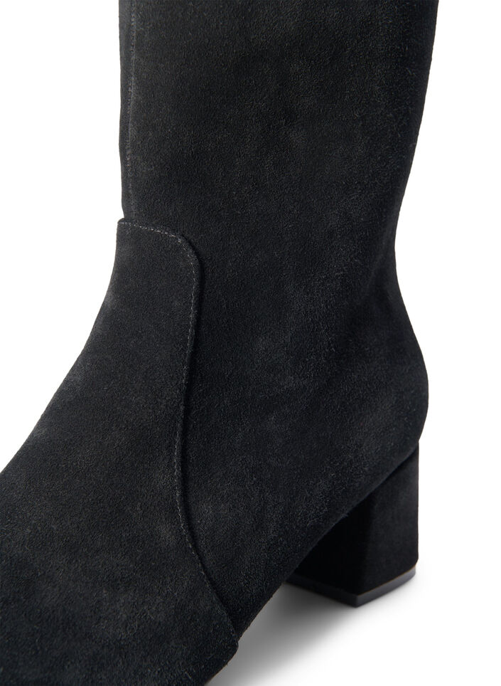 Extra-Weite - Knöchenstiefel aus Wildleder mit Absatz, Black, Packshot image number 3