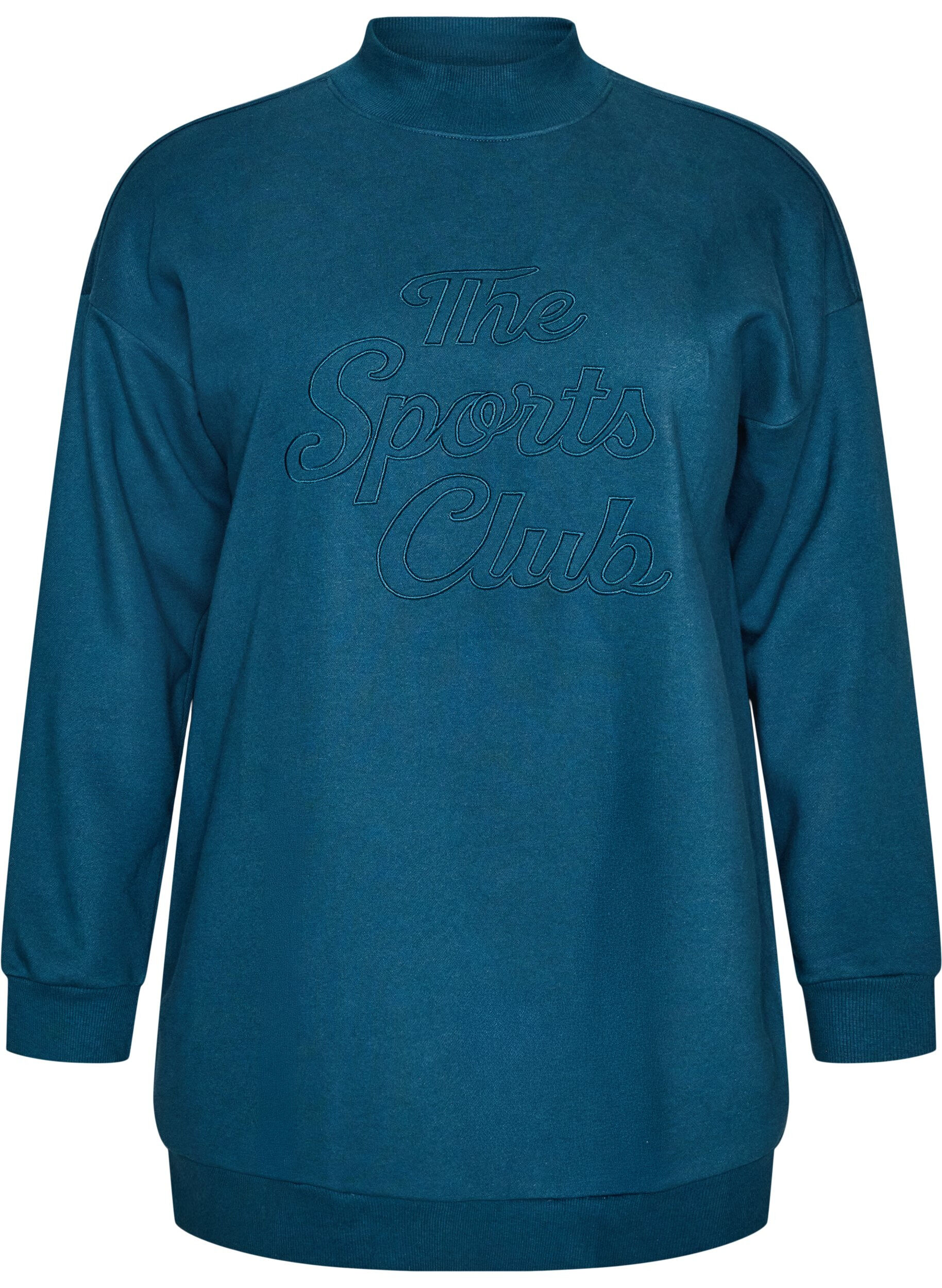 ZizziLanges Sweatshirt mit Stehkragen und gesticktem Text, Blau, Packshot image number 0