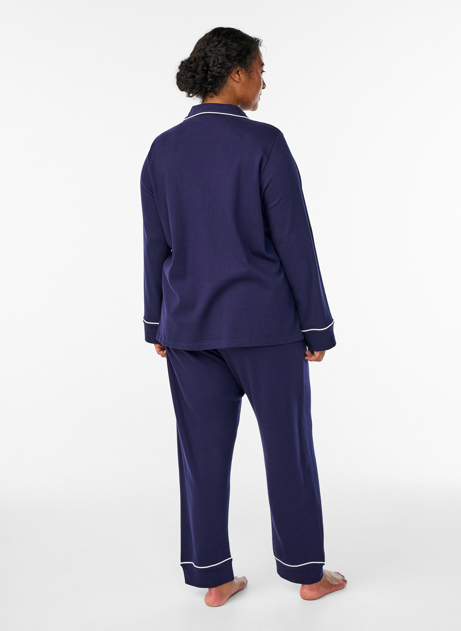 ZizziBaumwoll-Pyjamahose mit hohem Bund, Blau, Model image number 1