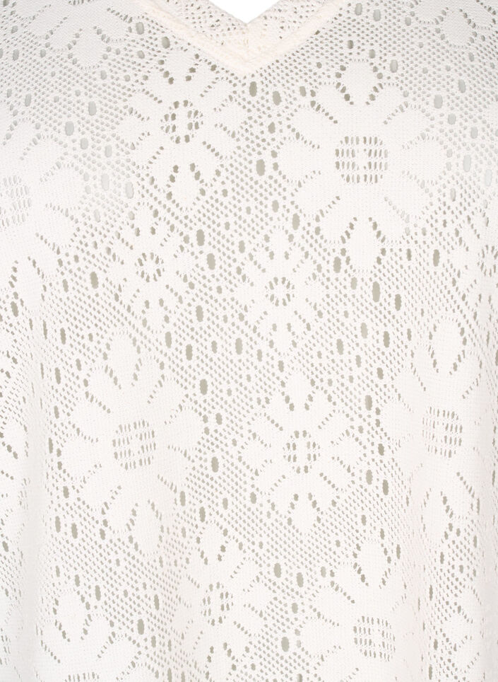 Bluse mit Lochmuster und kurzen Ärmeln, Beige, Packshot image number 2