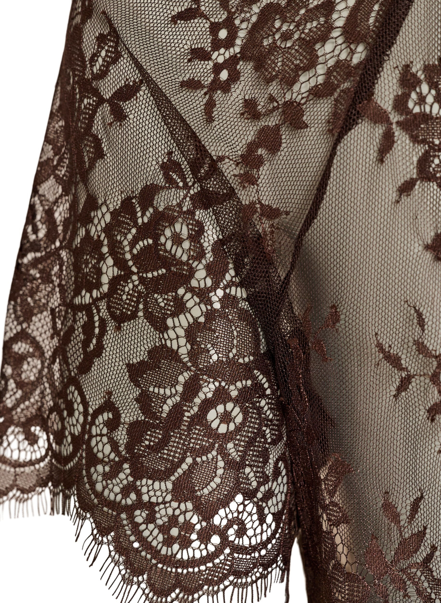 ZizziKurz&auml;rmelige Spitzenbluse mit Bindeband, Braun, Packshot image number 3