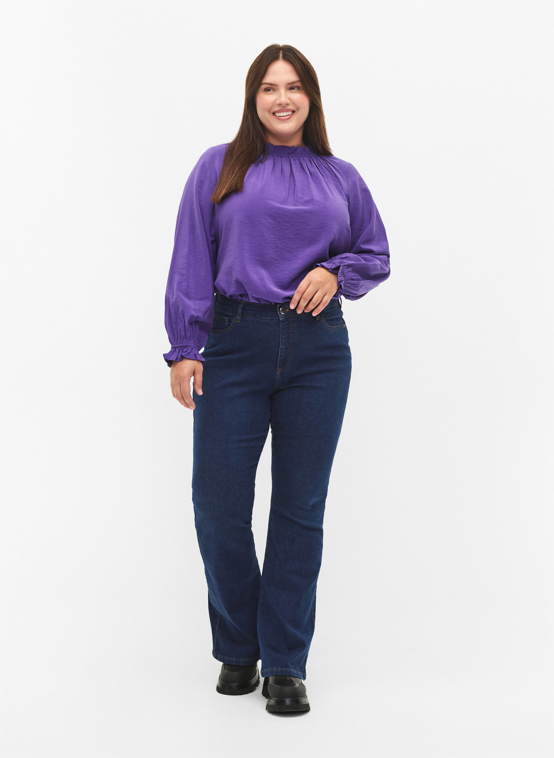 ZizziLang&auml;rmelige Viskosebluse mit R&uuml;schen, Prism Violet, Model image number 2