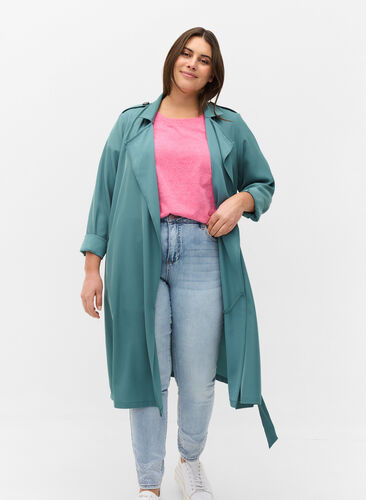 Leichte Jacke mit Gürtel und Taschen, Sagebrush Green, Model image number 0