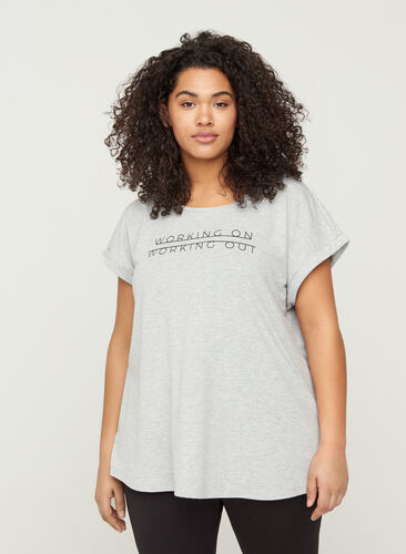 Kurzarm Trainings-T-Shirt mit Aufdruck, Light Grey Melange, Model image number 0