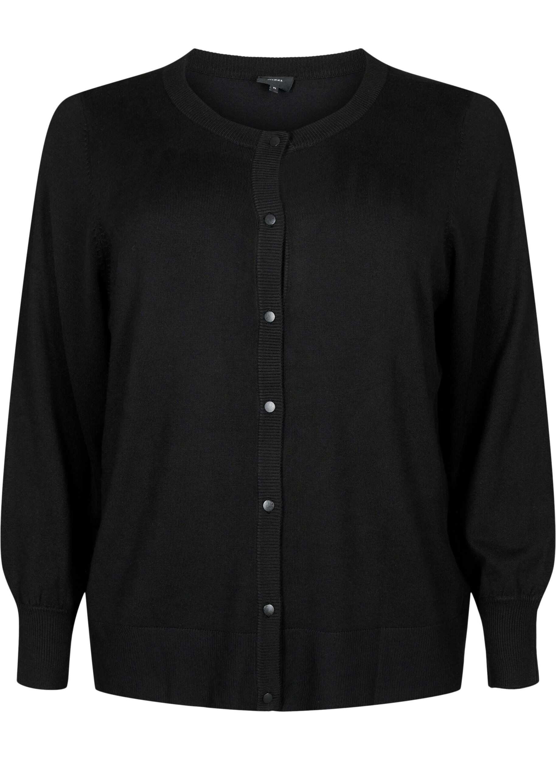 ZizziStrickjacke mit Rundhalsausschnitt und Kn&ouml;pfen, Schwarz, Packshot image number 0