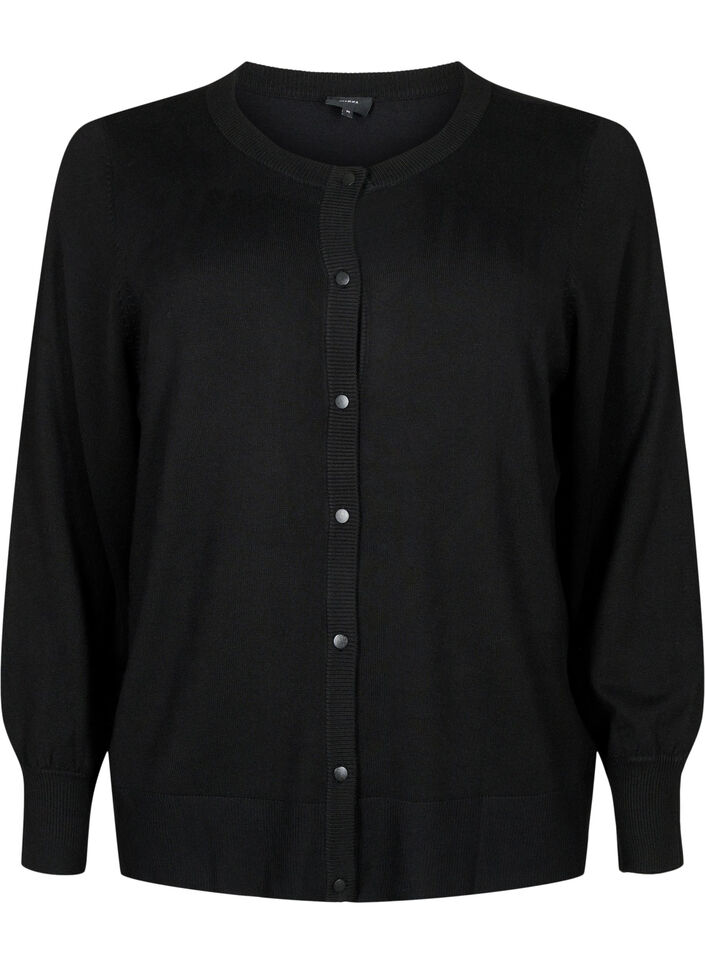 Strickjacke mit Rundhalsausschnitt und Kn&ouml;pfen, Schwarz, Packshot image number 0