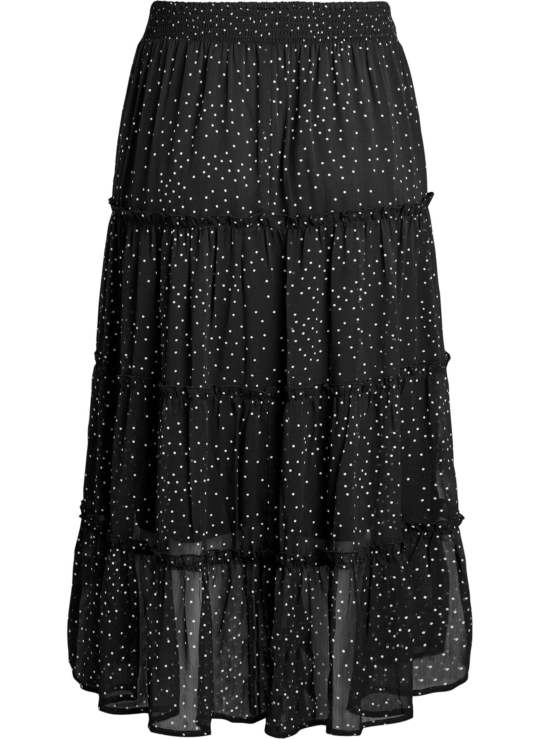 ZizziLanger A-Linien-Rock aus Chiffon mit Polka Dots, Schwarz, Packshot image number 1