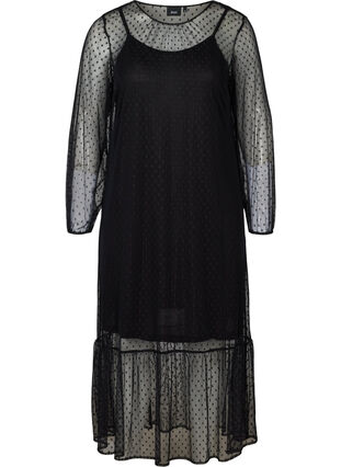 Langes, transparentes Kleid mit Pünktchen, Black, Packshot image number 0