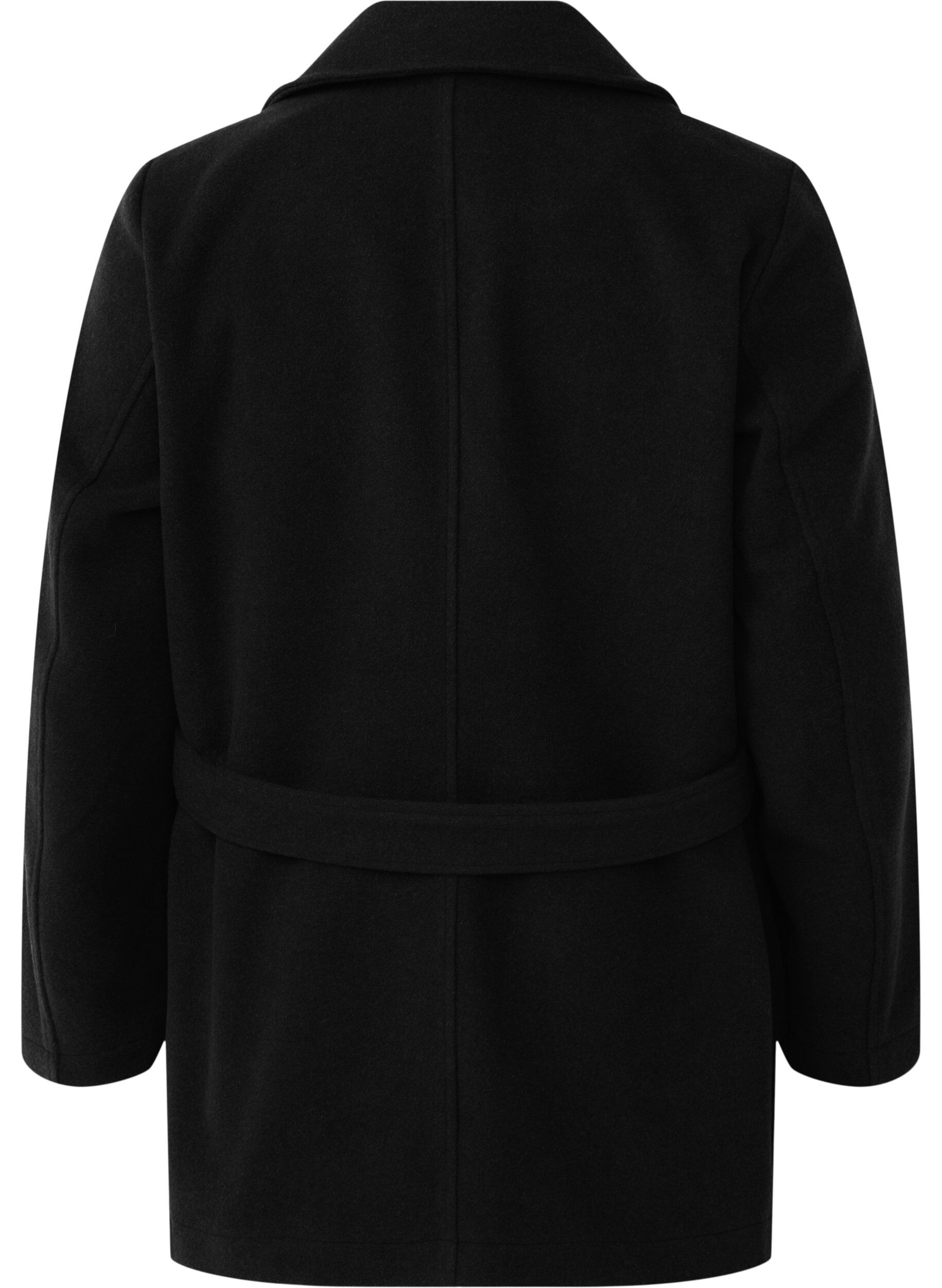 ZizziKurze Wolljacke mit G&uuml;rtel, Black, Packshot image number 1