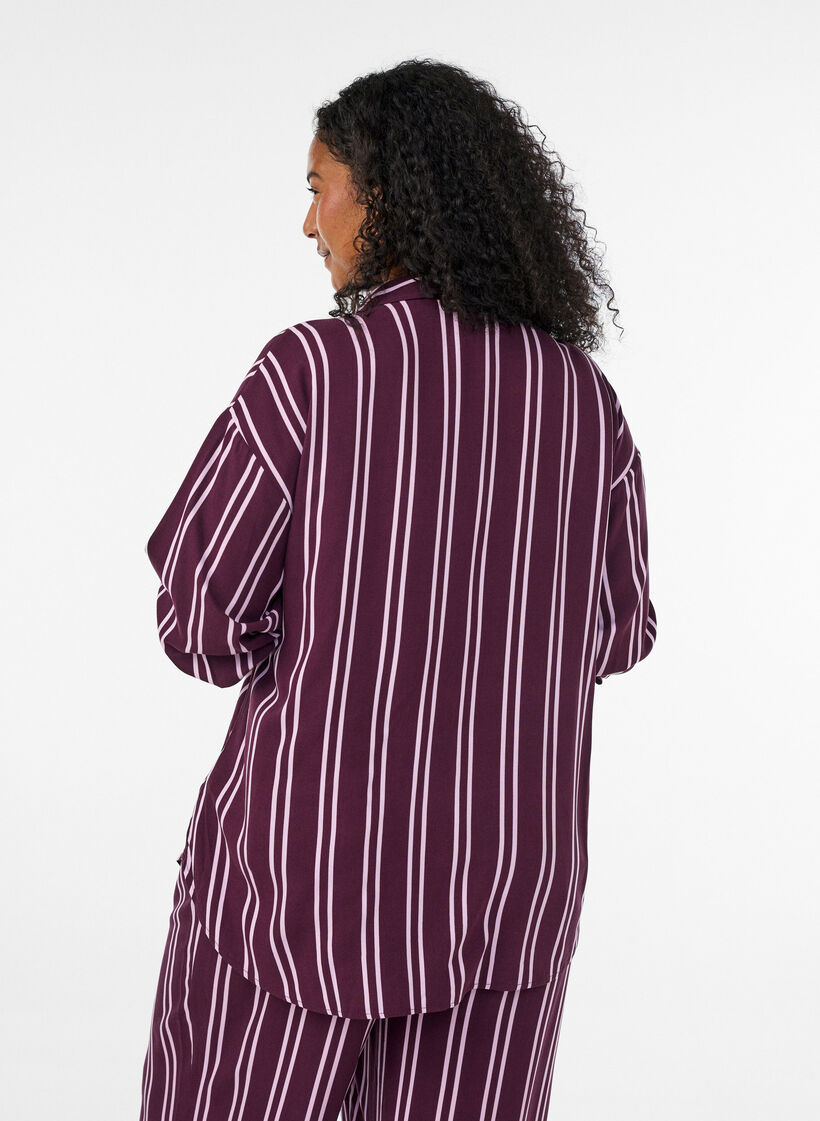Gestreiftes Nachthemd, Dunkles Bordeaux, Model image number 2