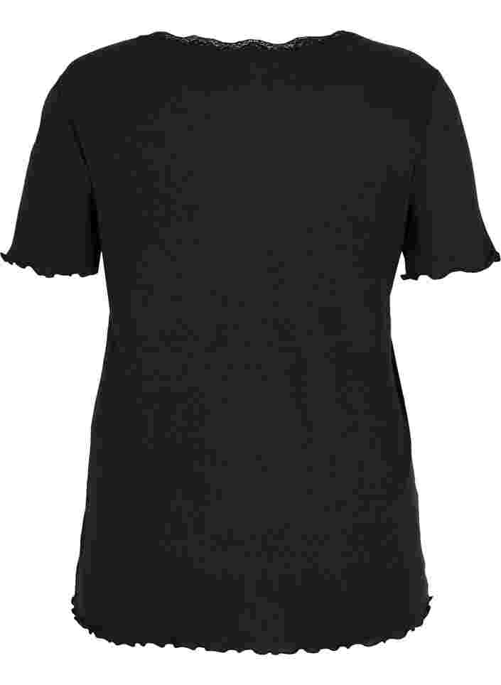 Geripptes Kurzarm Nachtshirt, Black, Packshot image number 1