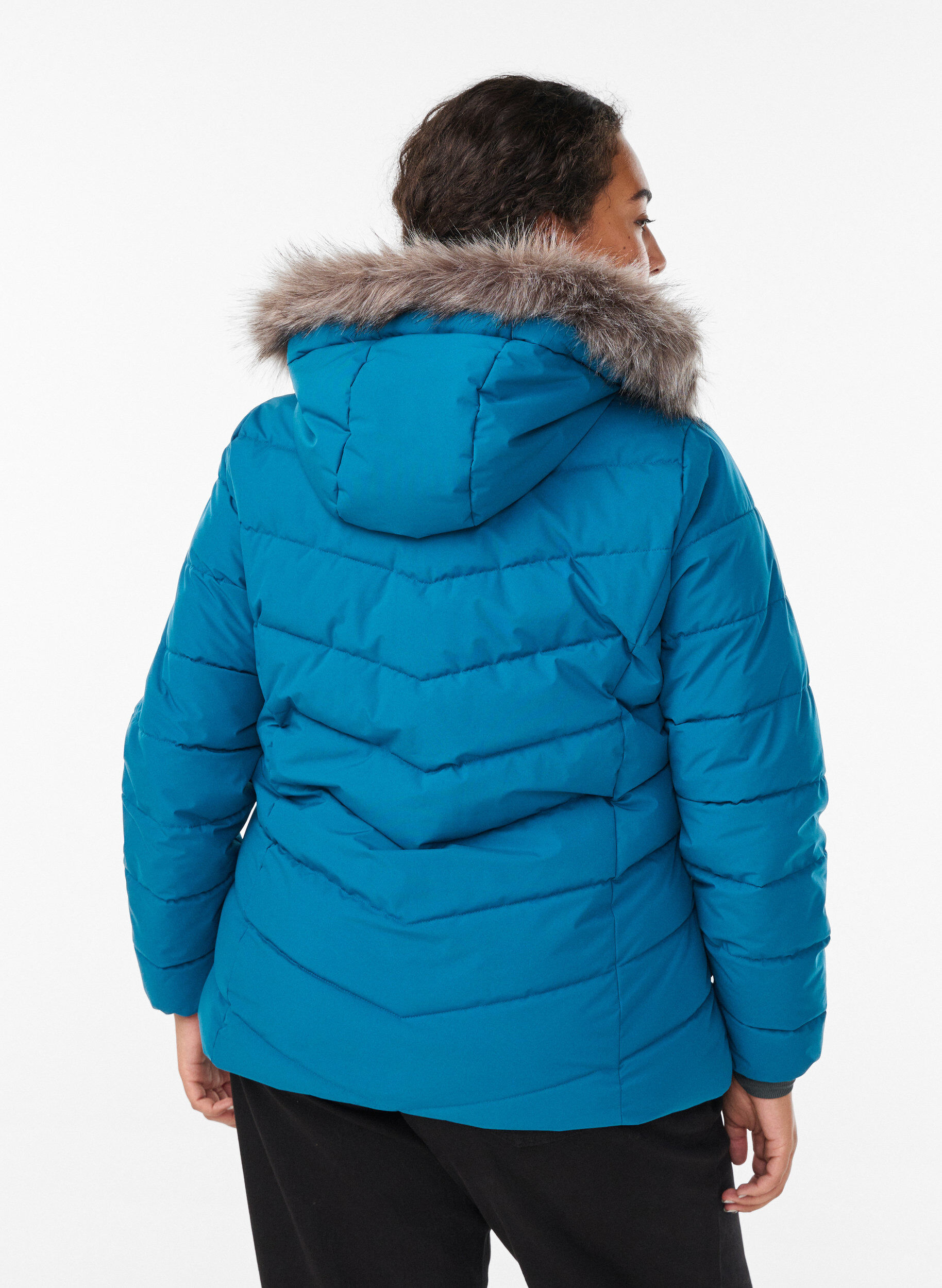 ZizziKurze Steppjacke mit Kapuze, Petrol, Model image number 2
