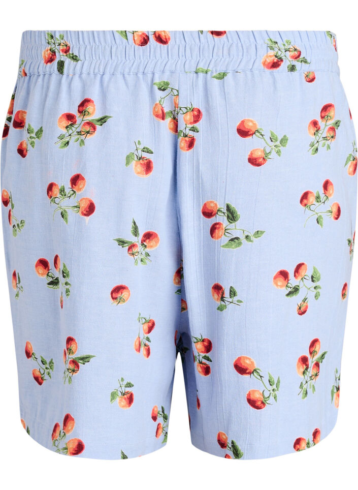 Shorts aus Baumwolle mit Tomaten-Print und hoher Taille, Blau, Packshot image number 1