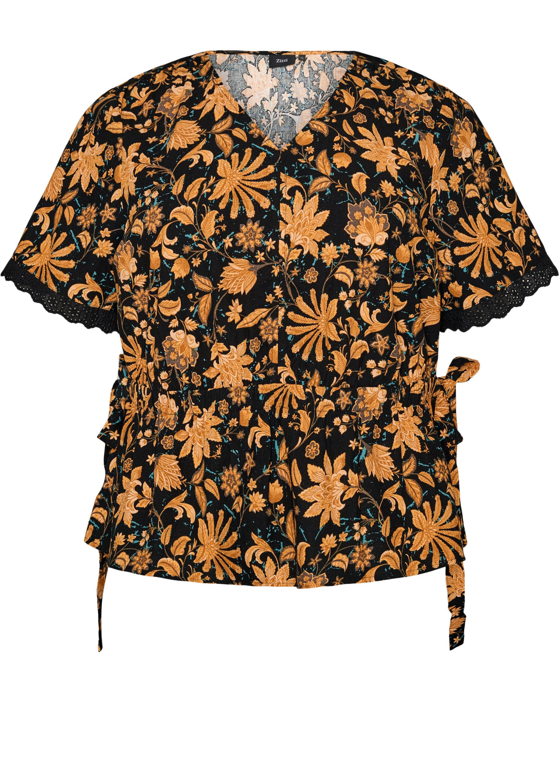 ZizziGebl&uuml;mte Bluse aus Baumwolle mit Bindeband, Orange, Packshot image number 0