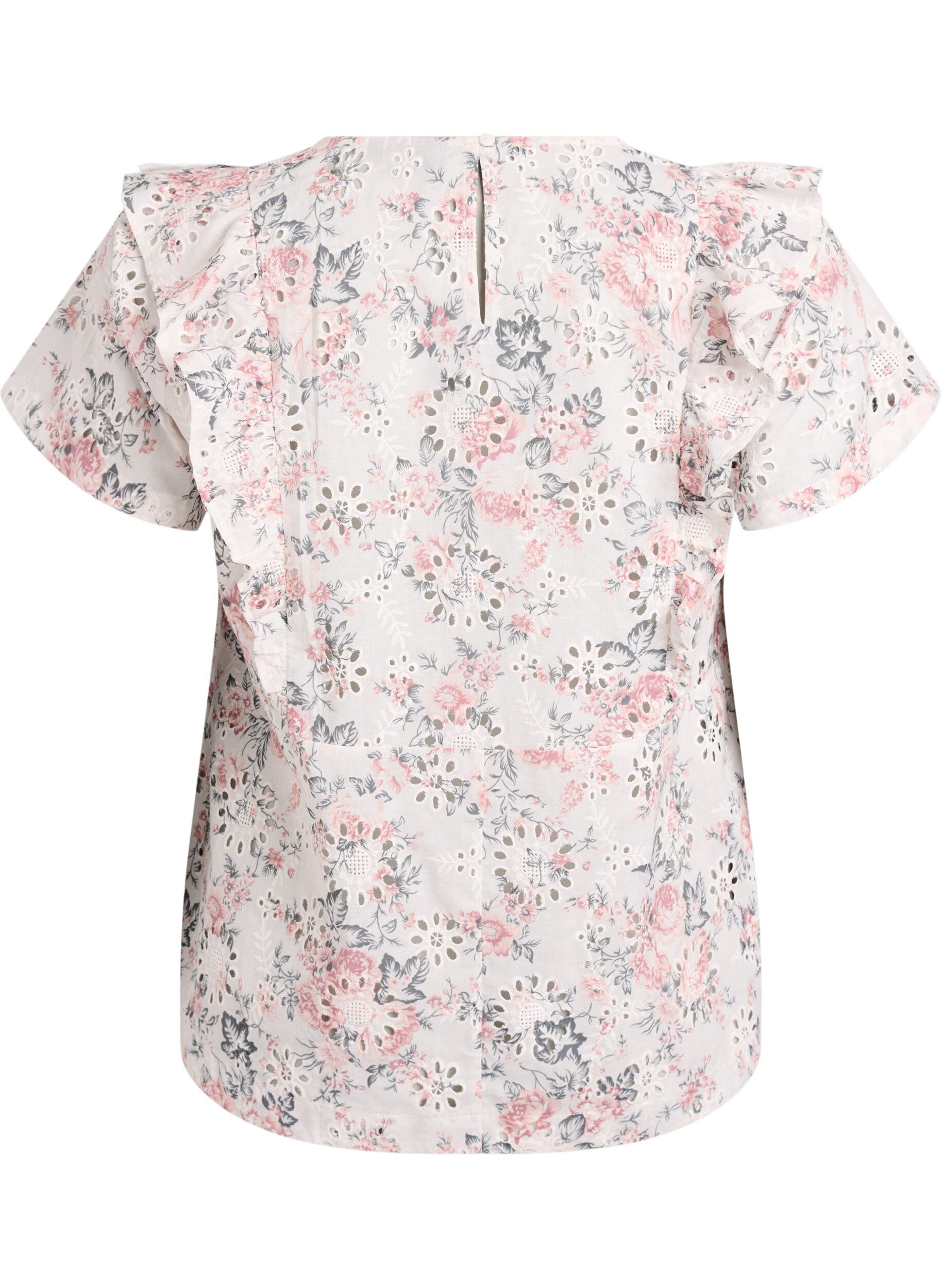 ZizziBluse aus Baumwolle mit Broderie Anglaise und R&uuml;schen, Rot, Packshot image number 1