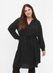 Bedrucktes Kleid mit Kordelzug an der Taille, Black Dot, Model image number 0