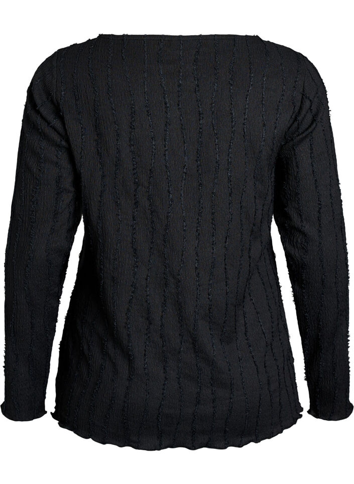 Bluse aus Jersey mit welliger Struktur, Schwarz, Packshot image number 1