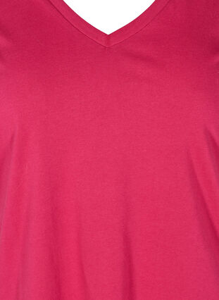 T-Shirt aus Bio-Baumwolle mit V-Ausschnitt, Sangria, Packshot image number 2