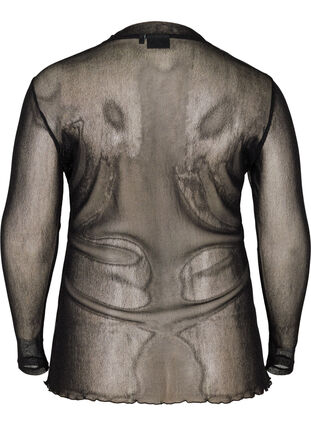 Enganliegende Mesh Bluse mit Lurex, Black, Packshot image number 1