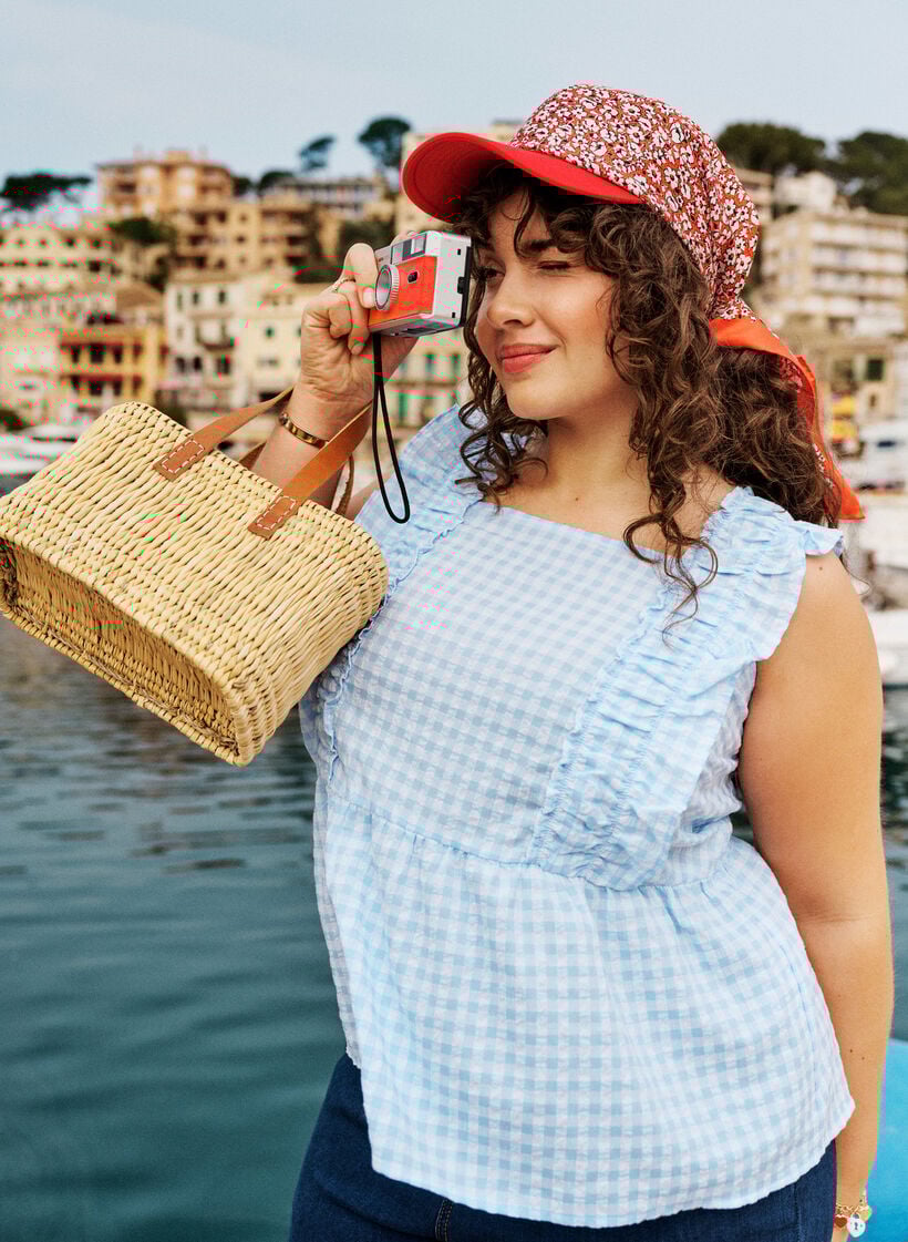 Top mit Karos und R&uuml;schendetails, Blau, Image image number 0