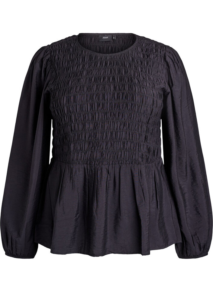 Bluse mit Puff und langen &Auml;rmeln, Schwarz, Packshot image number 0