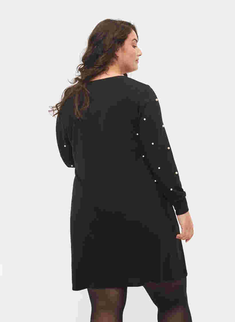 Langärmeliges Kleid mit Perlendetails, Black, Model image number 1