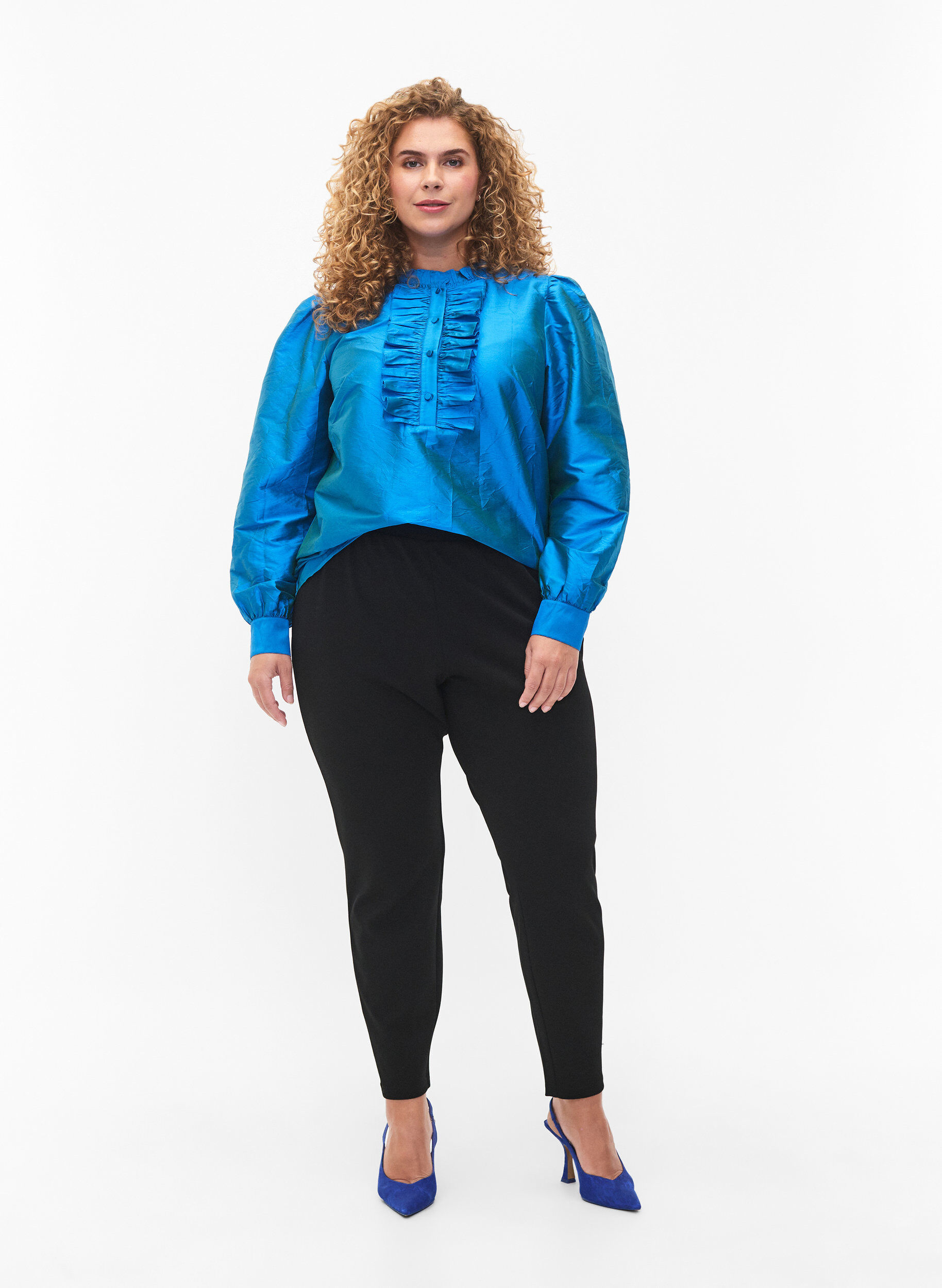 ZizziGl&auml;nzende Hemdbluse mit R&uuml;schen, Diva Blue, Model image number 2