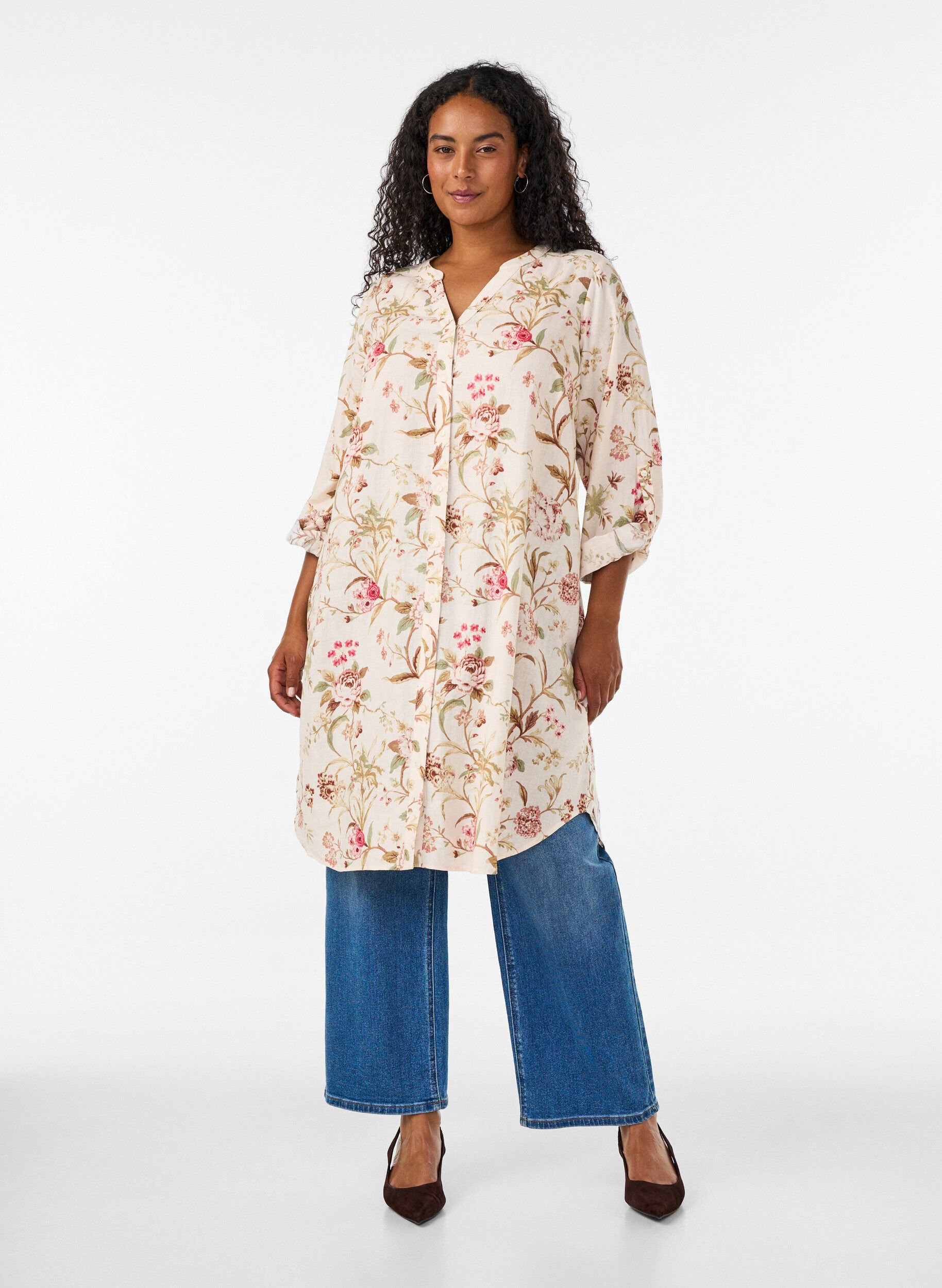 ZizziLange Bluse aus Leinen und Viskose, Vanille, Model image number 1