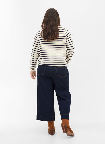 Cropped Jeans mit breitem Bein, Unwashed, Model image number 1