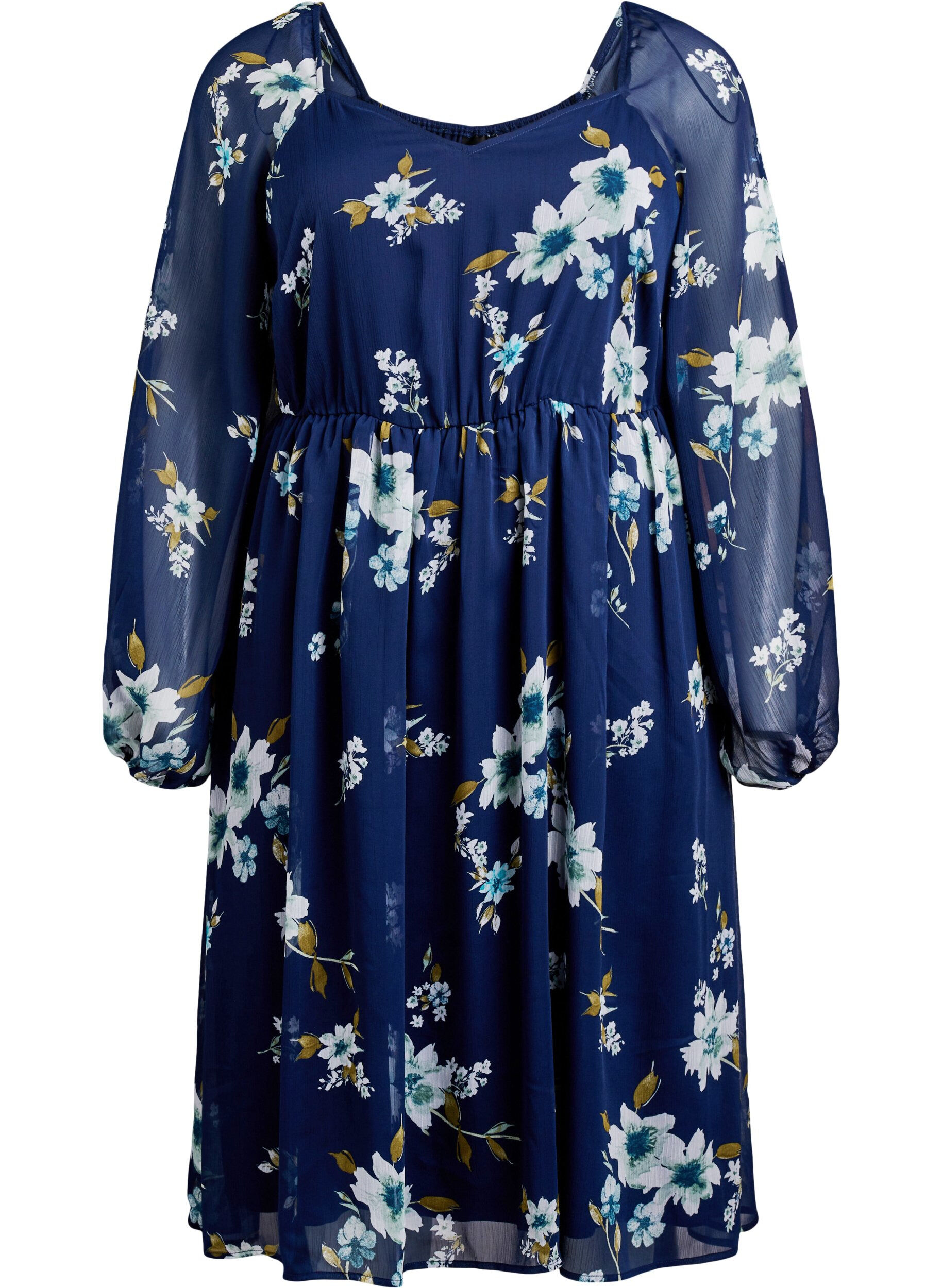 ZizziPartykleid aus Chiffon mit langen &Auml;rmeln, Blau, Packshot image number 0