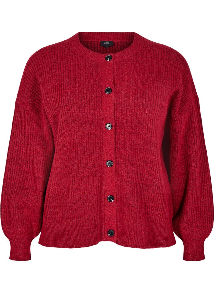 Rippenstrick Strickjacke mit Kn&ouml;pfen, Rot, Packshot image number 0
