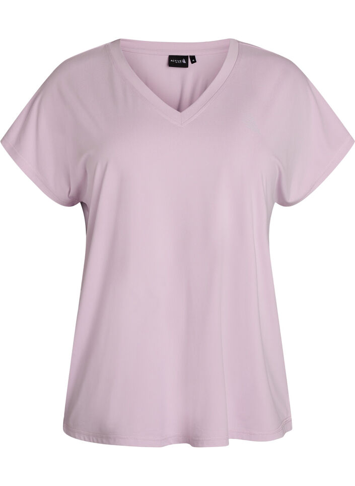 Lockeres Trainings-T-Shirt mit V-Ausschnitt, lila, Packshot image number 0