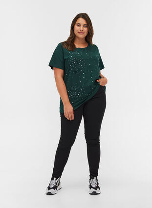 T-Shirt aus Bio-Baumwolle mit Nieten, Dark Green, Model image number 3