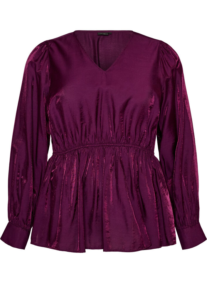 Gl&auml;nzende Bluse aus Viskose mit Peplum-Effekt, Lila, Packshot image number 0