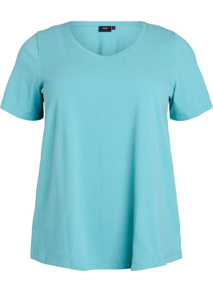 Einfarbiges basic T-Shirt aus Baumwolle, Blau, Packshot image number 0