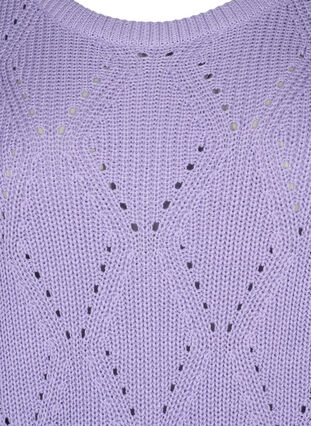 Strickbluse mit 3/4-Ärmeln und Lochmuster, Lavender, Packshot image number 2