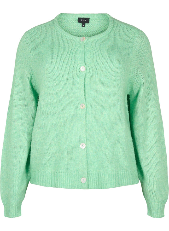 Strickjacke mit Wolle und Knöpfen, Light G. Green Mel., Packshot image number 0