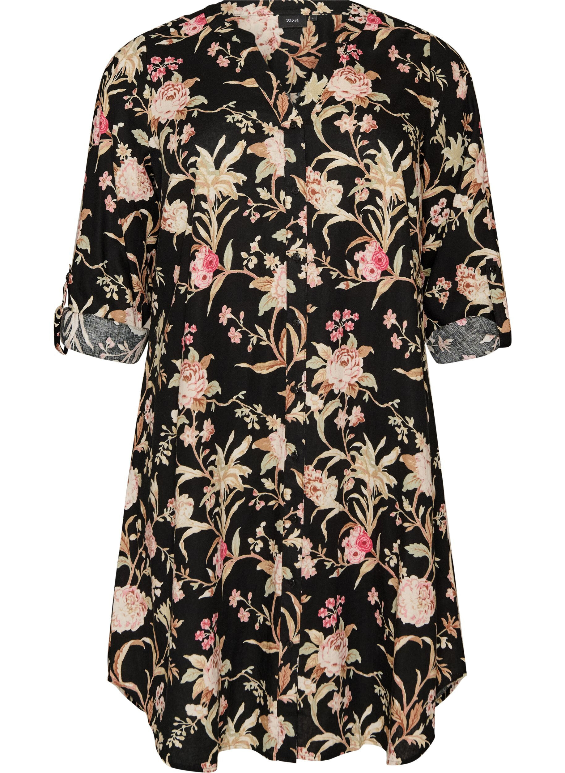 ZizziLange Bluse aus Leinen und Viskose, Schwarz, Packshot image number 0