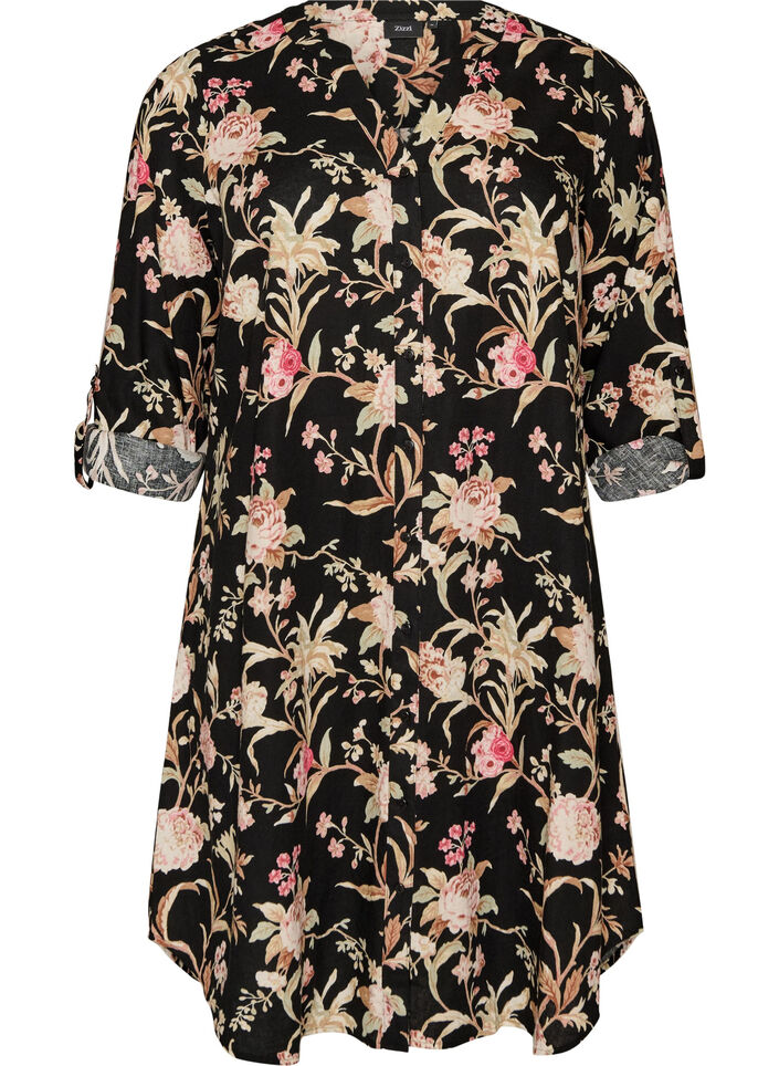 Lange Bluse aus Leinen und Viskose, Schwarz, Packshot image number 0