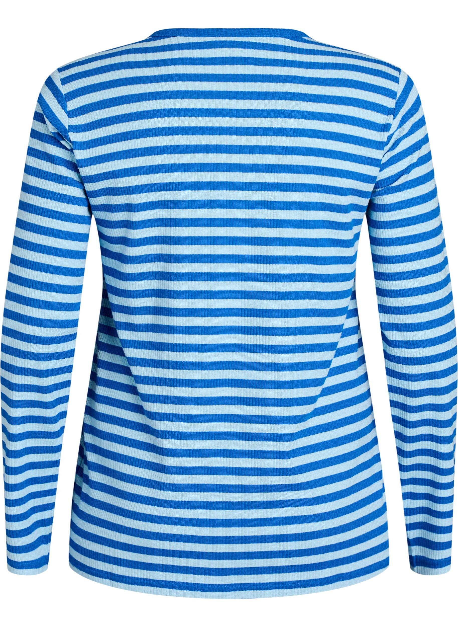 ZizziGestreifte Bluse mit langen &Auml;rmeln., Blau, Packshot image number 1