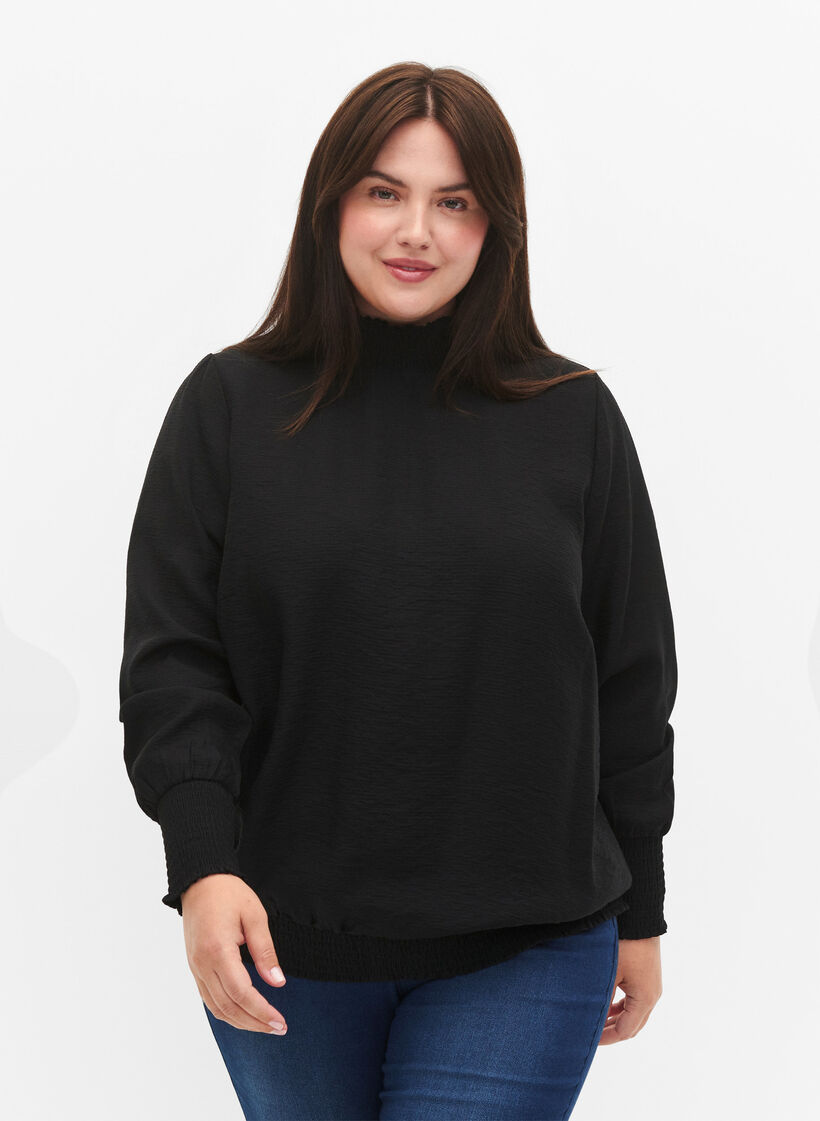 Viskose Bluse mit Schürze, Black, Model image number 0