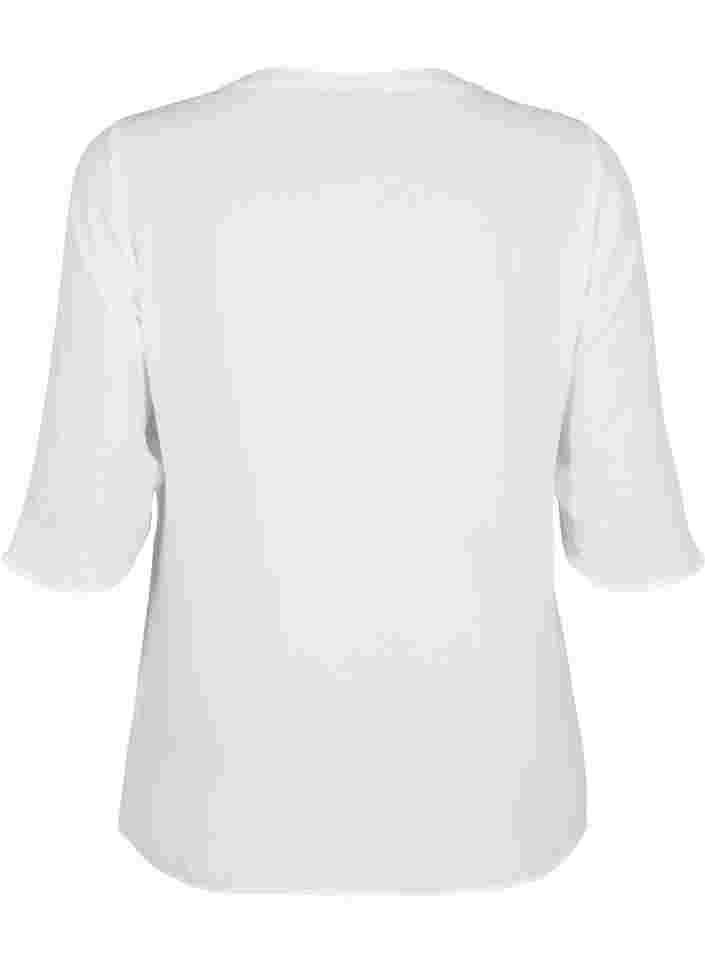 Bluse mit 3/4 Ärmeln und V-Ausschnitt, Bright White, Packshot image number 1