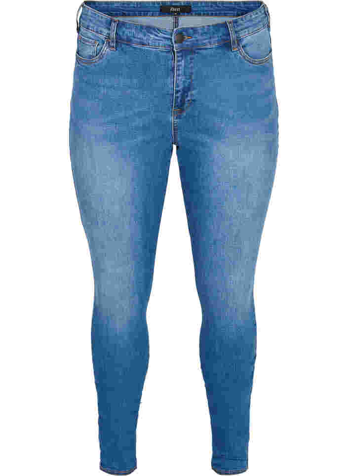 Super Slim Amy Jeans mit Schleife und Reißverschluss, Dark blue, Packshot image number 0
