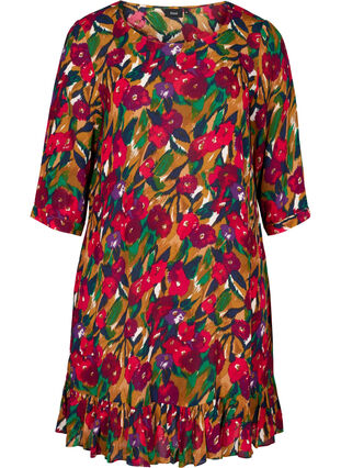 Bedrucktes Kleid aus Viskose, Olive Green AOP, Packshot image number 0